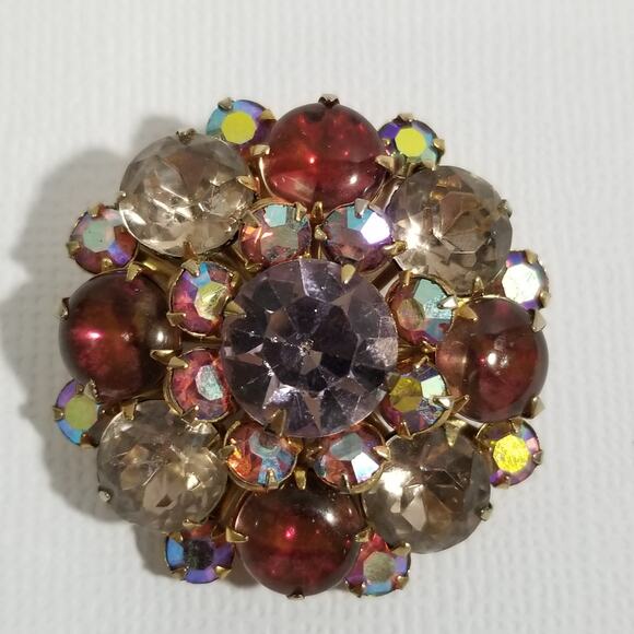 Vintage aurora borealis brooch one and one fourth triple - Picture 4 of 9